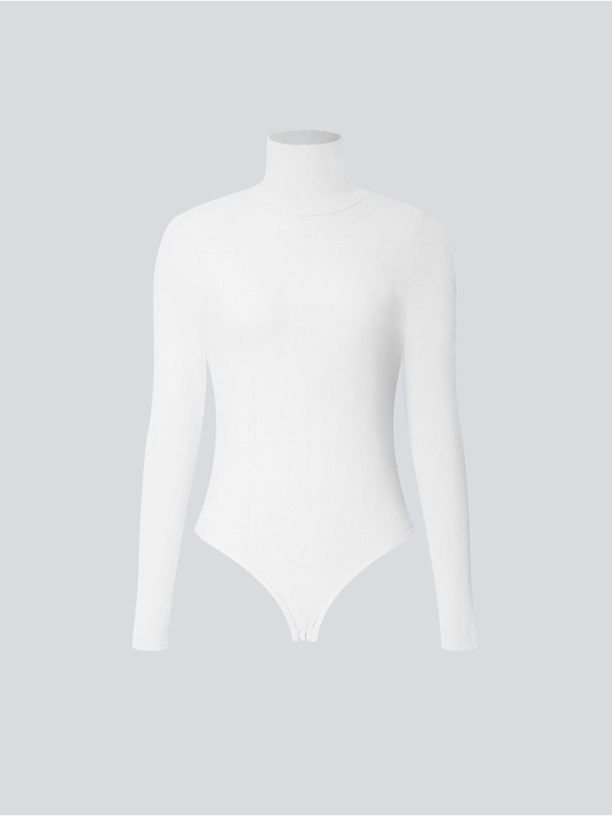 Halara Ribbed Knit High Neck Bodysuit XS White Long Sleeve Stretch Workwear - Picture 6 of 7